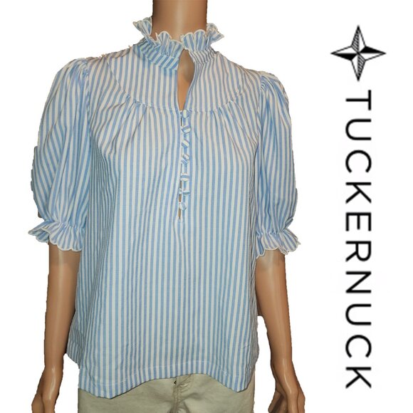 Tuckernuck Tops - Tuckernuck Pomander Place Blue Stripe Selena Blouse NWT XS